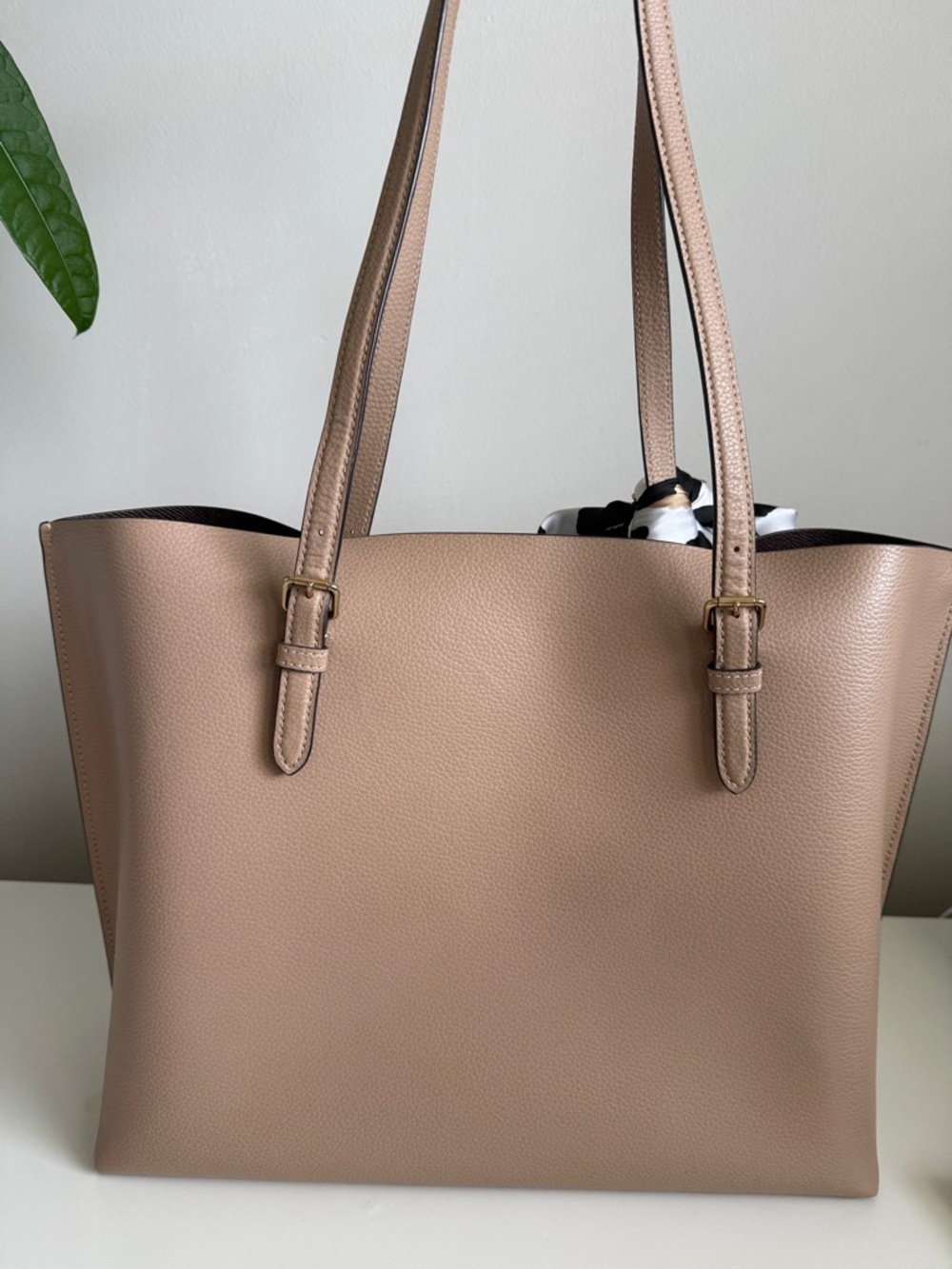 COACH Taupe Leather Mollie Tote Bag with Scarf, cherry charm and wristlet - Picture 3 of 14